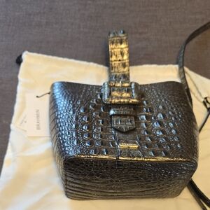 Brahmin Shiny Chocolate Leather Crocodile Bucket Bag